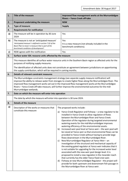 1 1. Title of the Measure Improved Flow Management Works at The