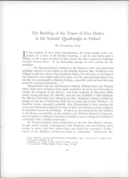 The Building of the Tower of Five Orders III the Schools' Quadrangle at Oxford