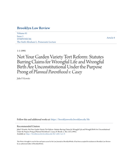 Statutes Barring Claims for Wrongful Life and Wrongful Birth Are Unconstitutional Under the Purpose Prong of Planned Parenthood V