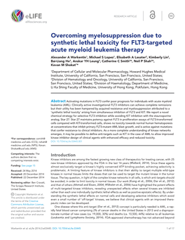 Overcoming Myelosuppression Due to Synthetic Lethal Toxicity for FLT3