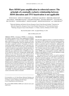 Rare MDM4 Gene Amplification in Colorectal Cancer: the Principle of a Mutually Exclusive Relationship Between MDM Alteration and TP53 Inactivation Is Not Applicable