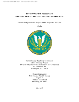 Environmental Assessment for Non-Capacity Related Amendment to License