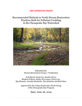 Recommended Methods to Verify Stream Restoration Practices Built for Pollutant Crediting in the Chesapeake Bay Watershed