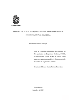 I COPPE/UFRJ MODELO CONCEITUAL DE ORÇAMENTO E