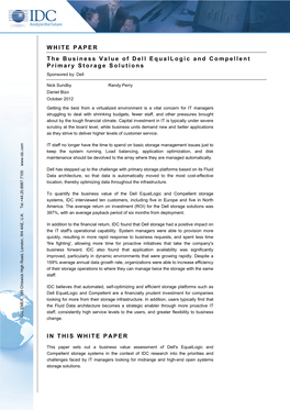 WHITE PAPER the Business Value of Dell Equallogic and Compellent