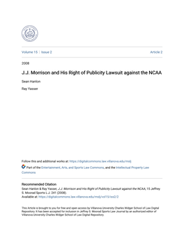 J.J. Morrison and His Right of Publicity Lawsuit Against the NCAA