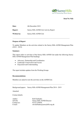 Surrey Hills AONB Unit Activity Report Written By