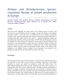 Dickeya and Pectobacterium Species: Consistent Threats to Potato Production in Europe