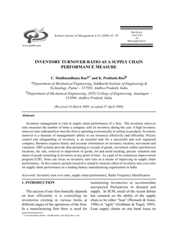 Inventory Turnover Ratio As a Supply Chain Performance Measure