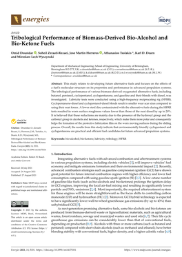 Tribological Performance of Biomass-Derived Bio-Alcohol and Bio-Ketone Fuels