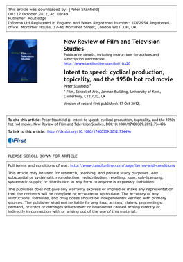 Cyclical Production, Topicality, and the 1950S Hot Rod Movie