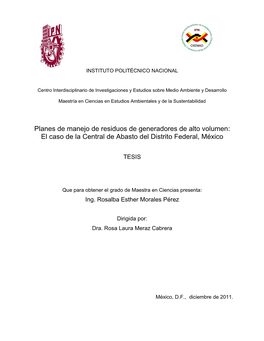 Planes De Manejo De Residuos De Generadores De Alto Volumen: El Caso De La Central De Abasto Del Distrito Federal, México