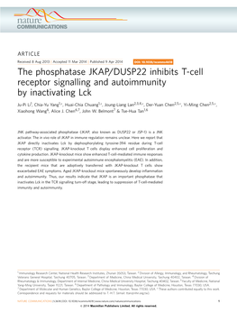 The Phosphatase JKAP/DUSP22 Inhibits T-Cell Receptor Signalling and Autoimmunity by Inactivating Lck