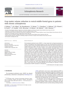 Gray Matter Volume Reduction in Rostral Middle Frontal Gyrus in Patients with Chronic Schizophrenia