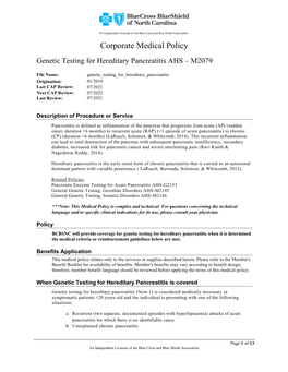 Genetic Testing for Hereditary Pancreatitis AHS – M2079