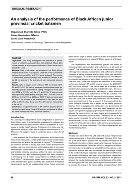 An Analysis of the Performance of Black African Junior Provincial Cricket Batsmen