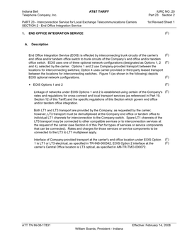 Indiana Bell AT&T TARIFF IURC NO. 20 Telephone Company, Inc. Part