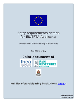 Entry Requirements Criteria for EU/EFTA Applicants