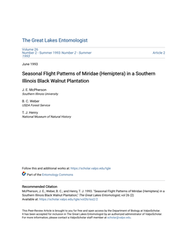 Seasonal Flight Patterns of Miridae (Hemiptera) in a Southern Illinois Black Walnut Plantation