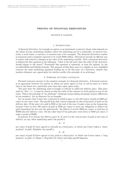 PRICING of FINANCIAL DERIVATIVES 1. Introduction a Financial Derivative, for Example an Option, Is an Instrument (Contract) Whos