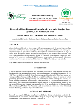Research of Root Biomass of Lappula Microcarpa in Shanjan Ran- Gelands, East Azerbaijan, Iran