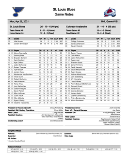 St. Louis Blues Game Notes