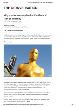 Why Are We So Surprised at the Oscars' Lack of Diversity?