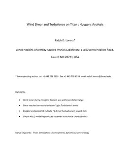 Wind Shear and Turbulence on Titan : Huygens Analysis