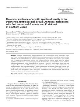 Molecular Evidence of Cryptic Species Diversity in the Perinereis Nuntia Species Group (Annelida: Nereididae) with ﬁrst Records of P