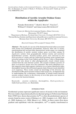 Distribution of Aerobic Arsenite Oxidase Genes Within the Aquificales