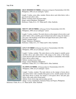 Vol. 57 #4 161 GRAY-HOODED SUNBIRD, Aethopyga Primigenia Nactariniidae (164.104) Philippines, 2008, Not Yet Cataloged, 7 Pesos L