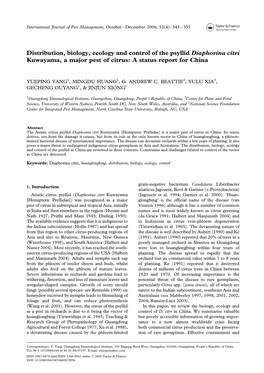 Distribution, Biology, Ecology and Control of the Psyllid Diaphorina Citri Kuwayama, a Major Pest of Citrus: a Status Report for China