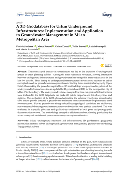 A 3D Geodatabase for Urban Underground Infrastructures: Implementation and Application to Groundwater Management in Milan Metropolitan Area