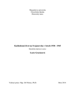 Každodenní Život Na Svojanovsku V Letech 1938 - 1945 Bakalářská Diplomová Práce