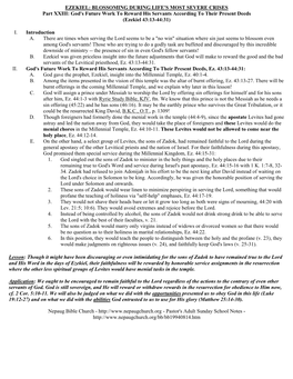 EZEKIEL: BLOSSOMING DURING LIFE's MOST SEVERE CRISES Part XXIII: God's Future Work to Reward His Servants According to Their Present Deeds (Ezekiel 43:13-44:31)
