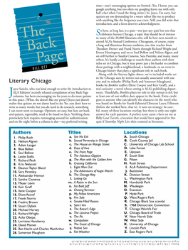 Literary Chicago, a Topic That Should Be of Interest to Many of the 20,000 Librarians Who Will Be Here Next Month to Attend ALA’S Annual Conference