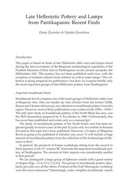 Late Hellenistic Pottery and Lamps from Pantikapaion: Recent Finds