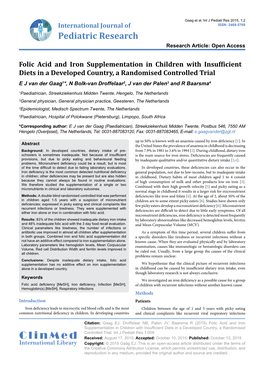 Folic Acid and Iron Supplementation in Children with Insufficient Diets In