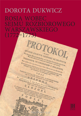 Dorota Dukwicz Rosja Wobec Sejmu Rozbiorowego Warszawskiego (1772–1775)