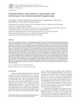 Chitinase Activities, Scab Resistance, Mycorrhization Rates and Biomass of Own-Rooted and Grafted Transgenic Apple