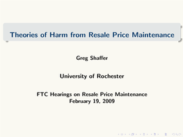 Greg Shaffer, Theories of Harm from Resale Price Maintenance