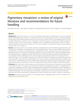 Pigmentary Mosaicism: a Review of Original Literature And