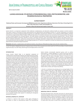 Lannea Discolor: Its Botany, Ethnomedicinal Uses, Phytochemistry, and Pharmacological Properties