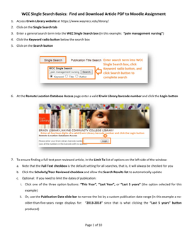 WCC Single Search Basics: Find and Download Article PDF to Moodle Assignment 1