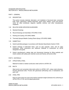 Section 05121 Miscellaneous Metalwork