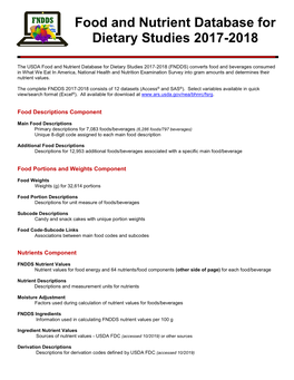 2017-2018 Food and Nutrient Database for Dietary Studies Factsheet