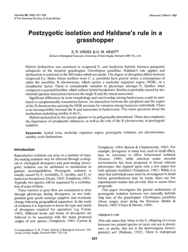 Postzygotic Isolation and Haldane's Rule in a Grasshopper