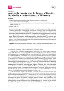 Analysis the Importance of the Concept of Objective Non-Reality in the Development of Philosophy †