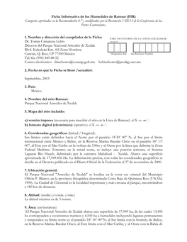 Ficha Informativa De Los Humedales De Ramsar (FIR)