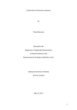 Current State of Activism in Armenia by Vartan Panossian Presented To